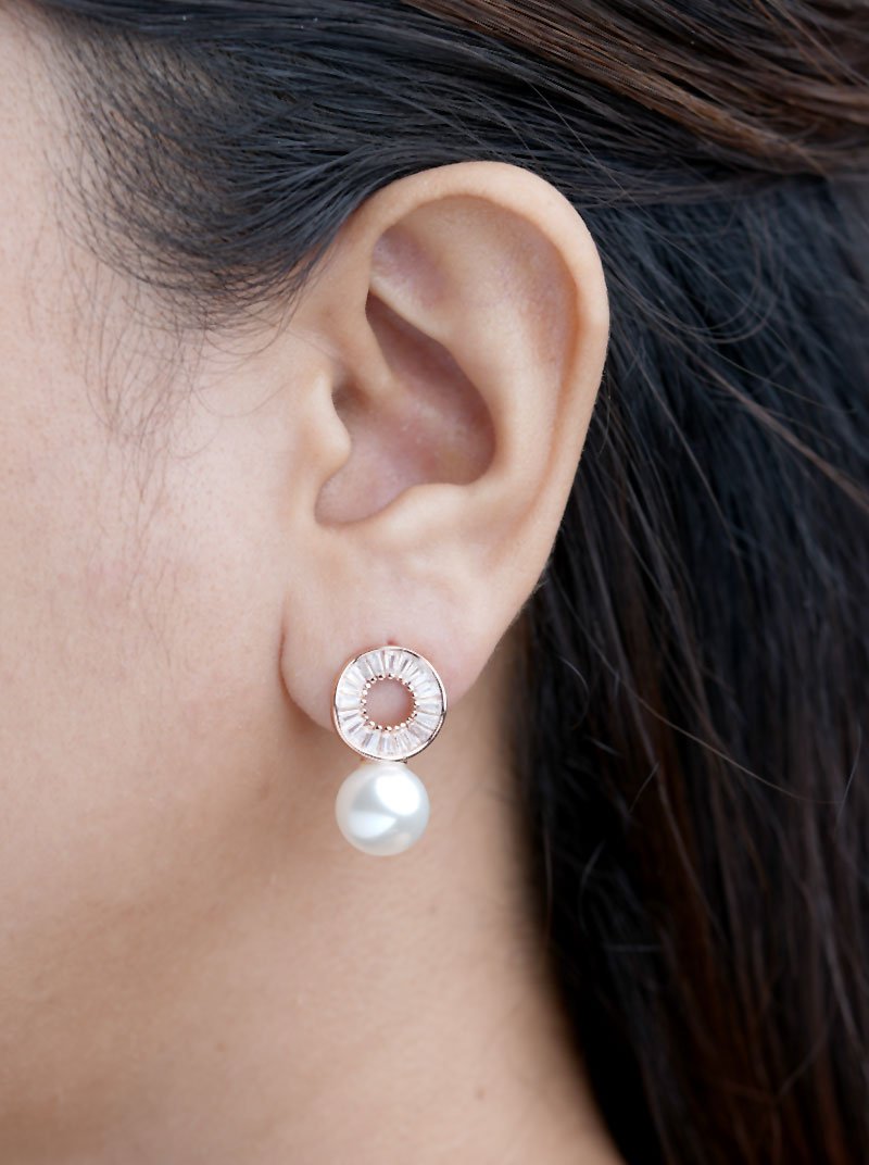 Floral Pearl Teardrop Earrings (Pure Silver) - Rose Gold